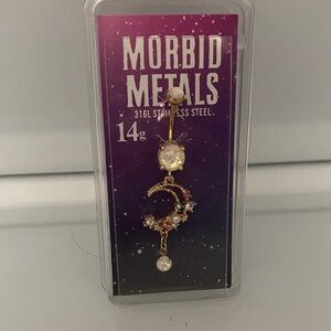 Morbid Metals Gold and Pink Moon Dangle Belly Button jewelry
